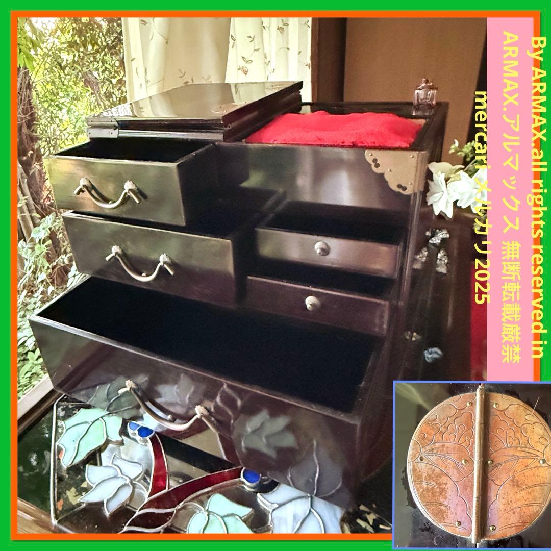 2193様感謝‼️大正浪漫スッゴイへそくり裁縫箱銅金具飾針山付仕込箪笥1竿