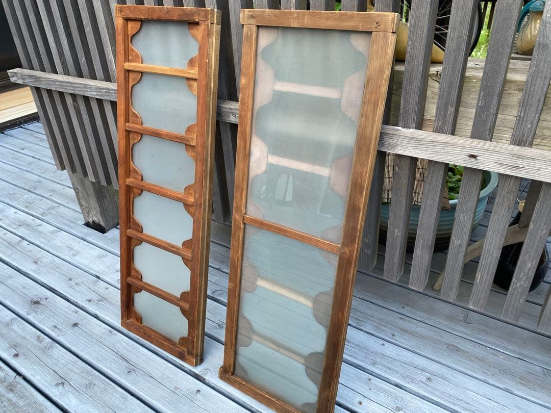 和風木製　欄間　2枚セット　すりガラス付き　アンティーク　レトロ