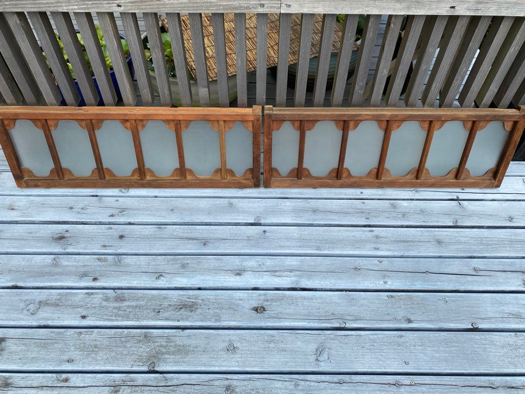 和風木製　欄間　2枚セット　すりガラス付き　アンティーク　レトロ