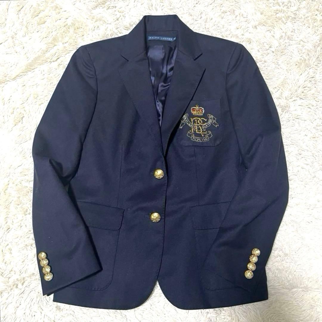 希少 ラルフローレン 紺ブレ 金ボタン エンブレム ウール ネイビー M
