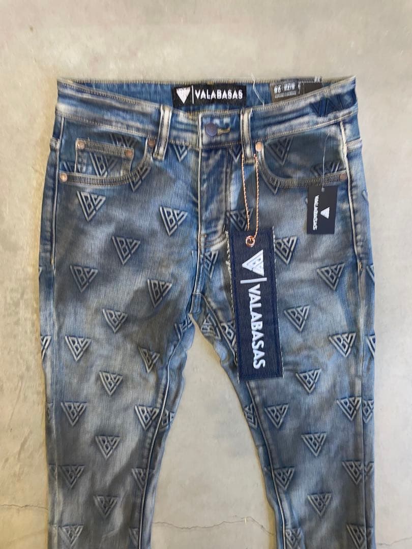 VALABASAS バラバサス モノグラムスキニーフレアデニム 28 ラスト一点