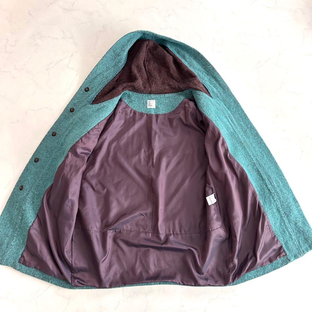 cubecube センソユニコ モヘヤMIX切替フーデットコート ブルーグリーン