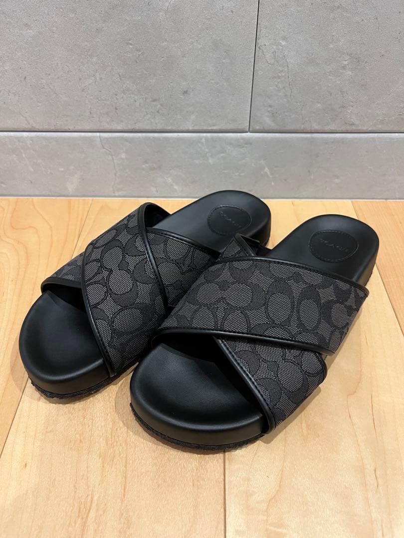 【美品】コーチ COACH メンズ シグネチャー サンダル ブラック黒