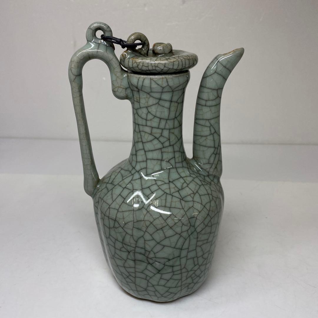 専用　中国古窯　哥窯青磁　ヒビ焼　水注　東さ7-0330①