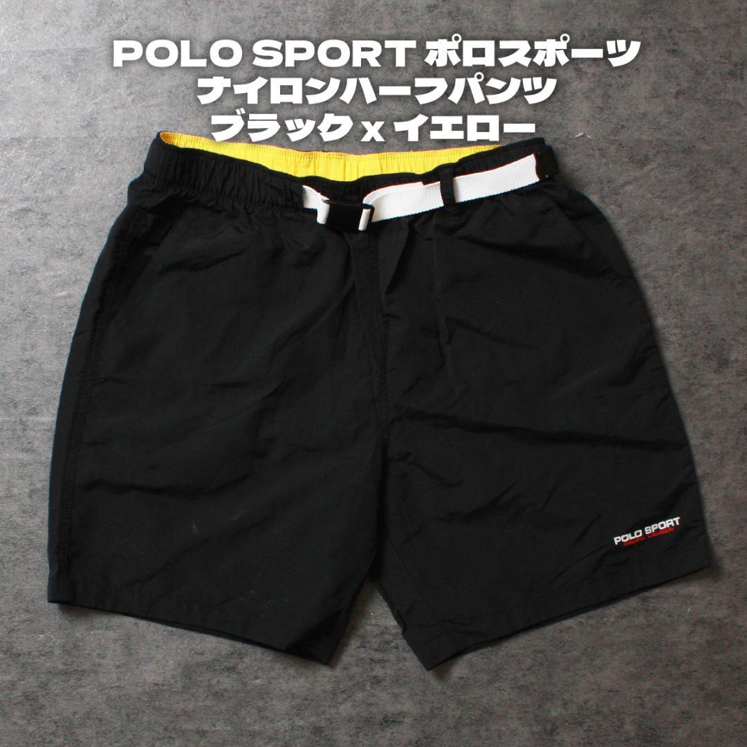 POLO SPORT ポロスポーツ ナイロンハーフパンツ ブラック x イエロー