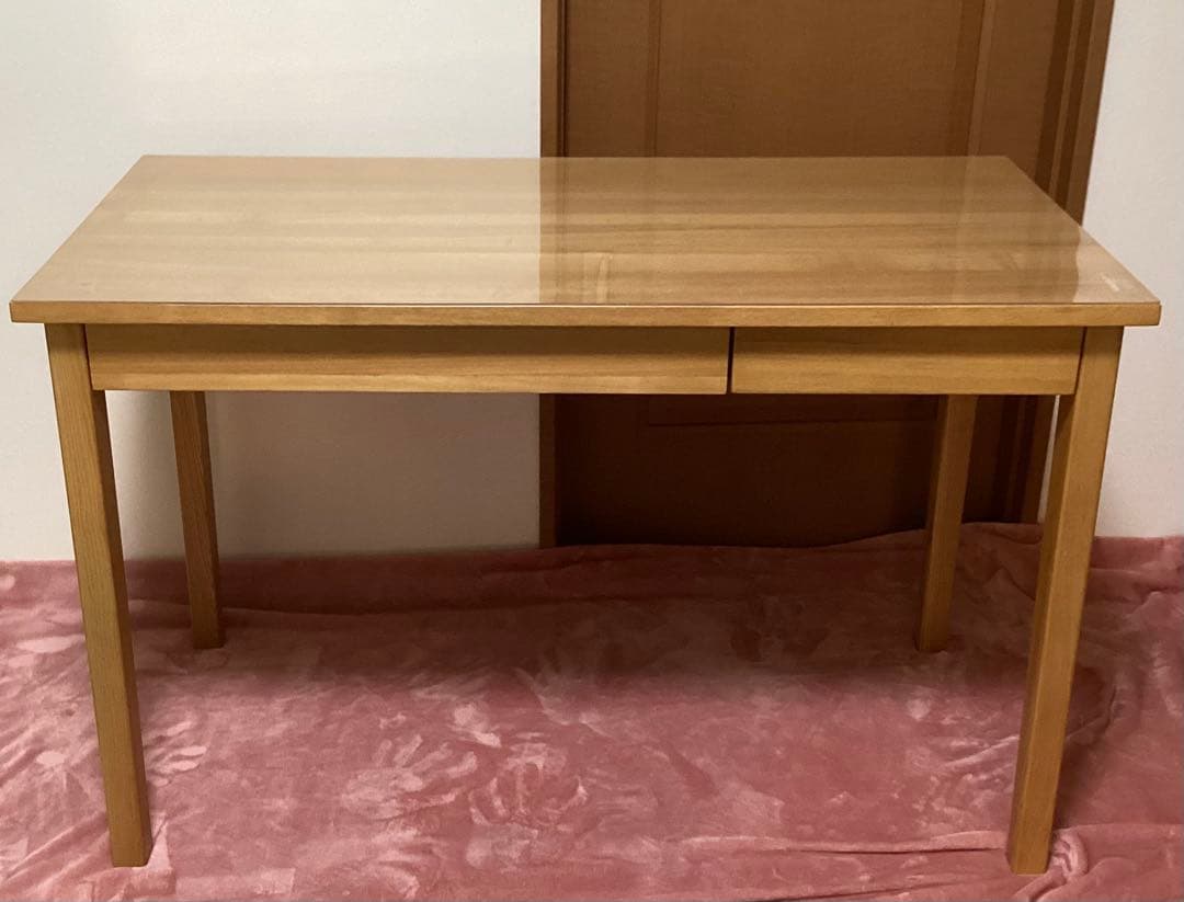 無印良品　2個引き出し付き学習机　透明カバーマット付き　オーク材タモ材？