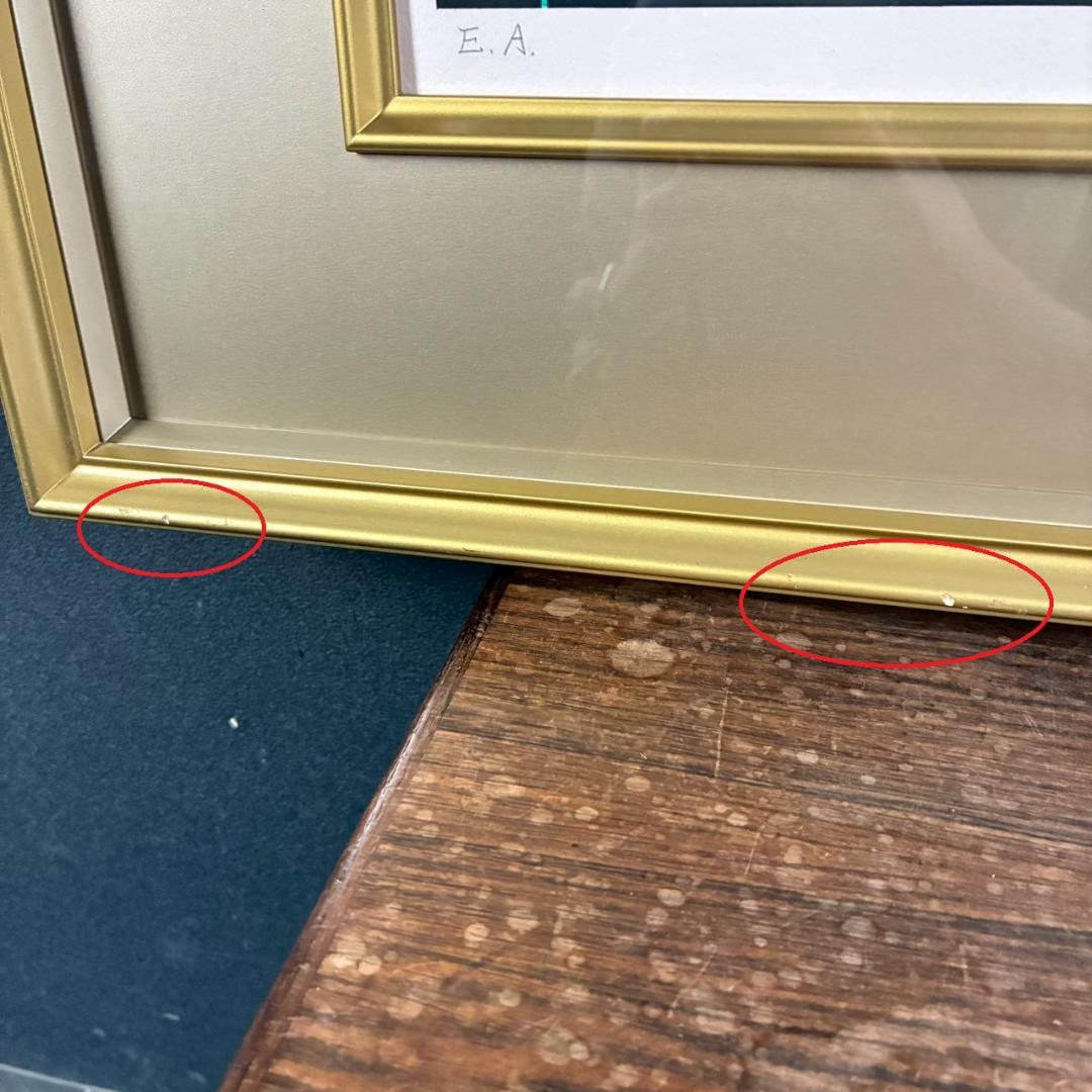 中島千波「ポインセチア」リトグラフ 直筆サイン・落款有 額縁入り 日本画家 猫