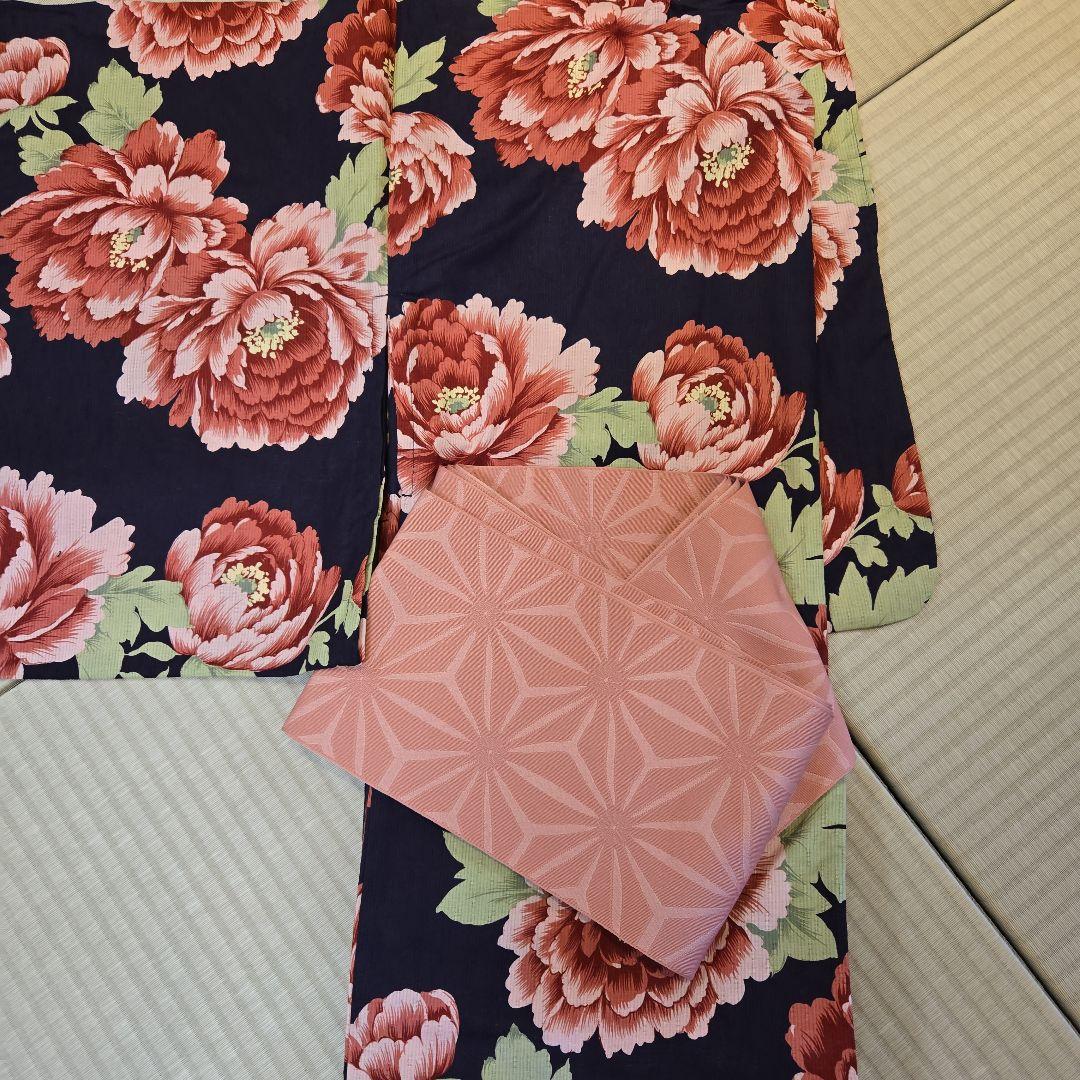 ⭐新品⭐浴衣・帯セット 紺色花柄