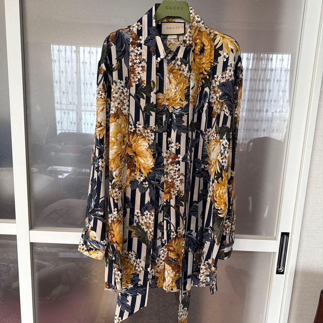 chaさん専用　GUCCI グッチ　花柄　ストライプ　シルク　シャツ