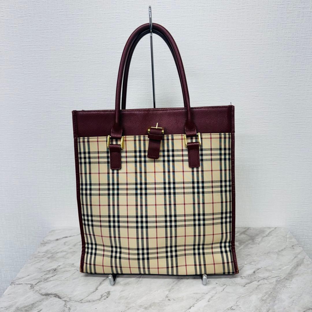 ✨BURBERRY✨バーバリー✨ボルドー✨ノバチェック✨トートバッグ✨