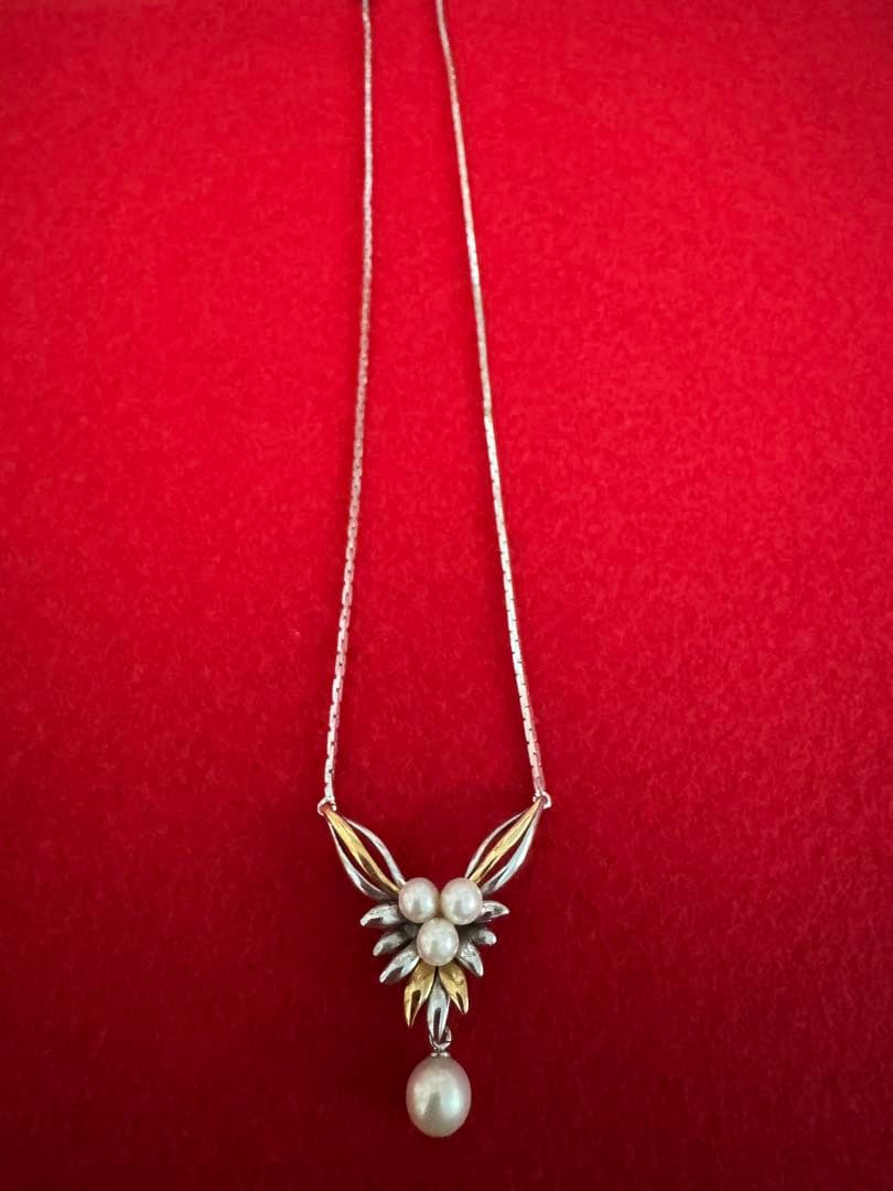 K18 シルバー パールリーフモチーフネックレス