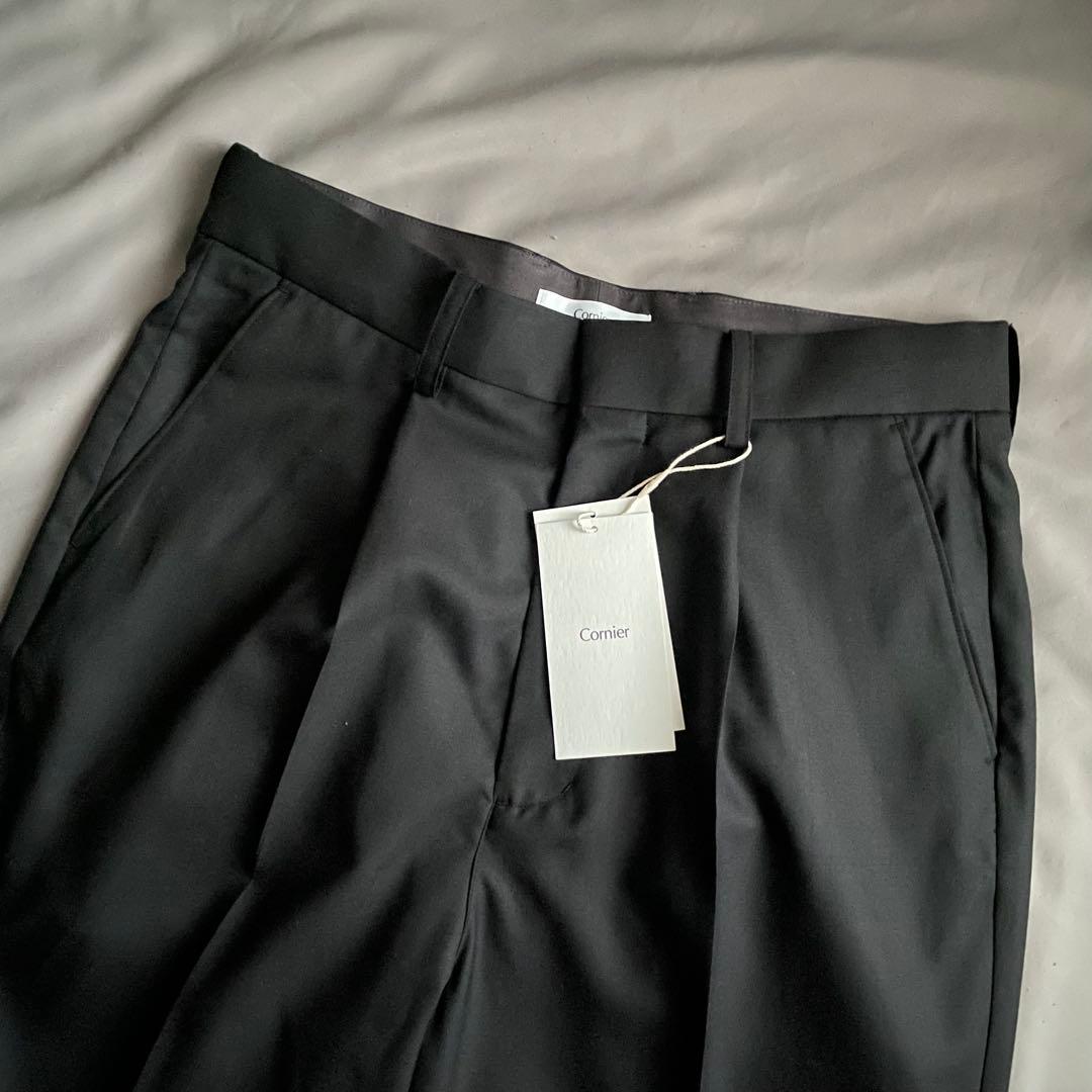 【cornier】スラックス 梳毛ウール100% ブラック M