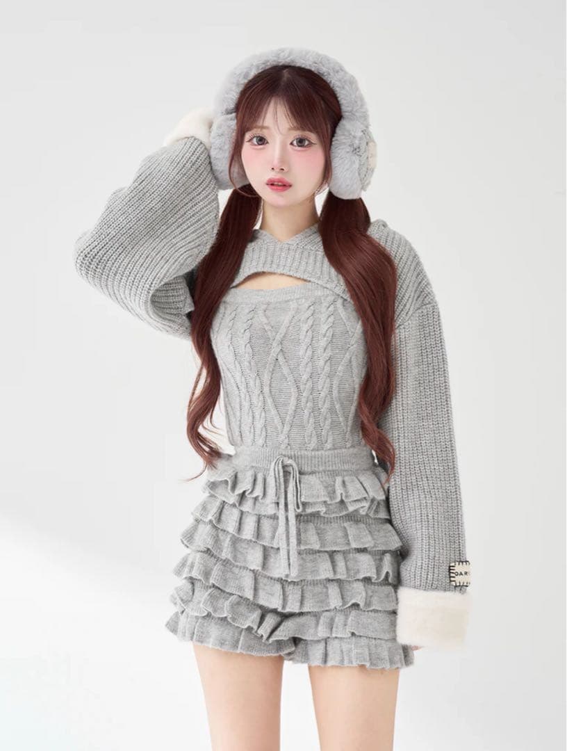 Darich　フリルニットコンビネゾン　グレー　フリーサイズ