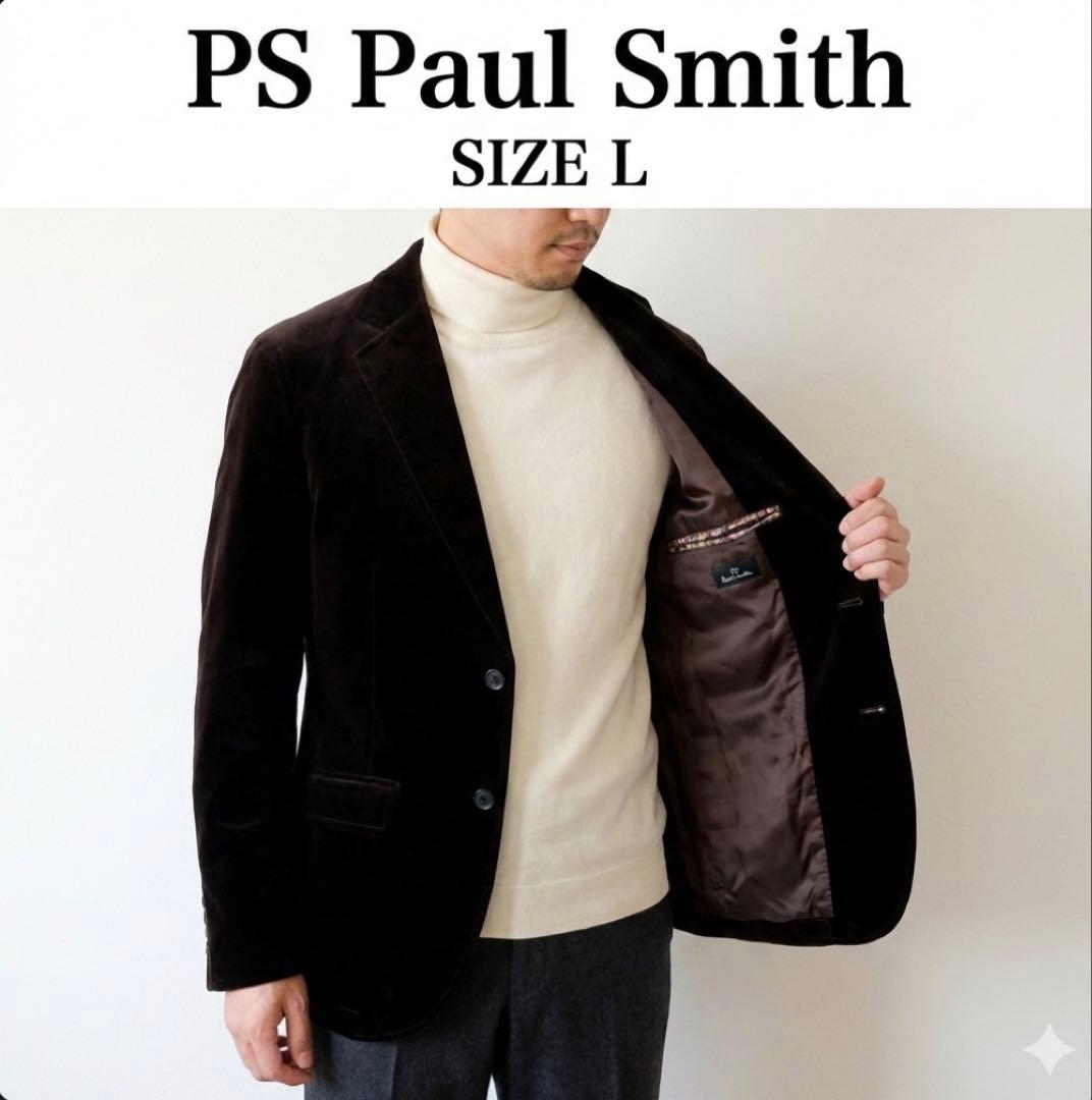 【美品•Lサイズ】ピーエスポールスミス テーラードジャケット ベロア花柄 濃茶