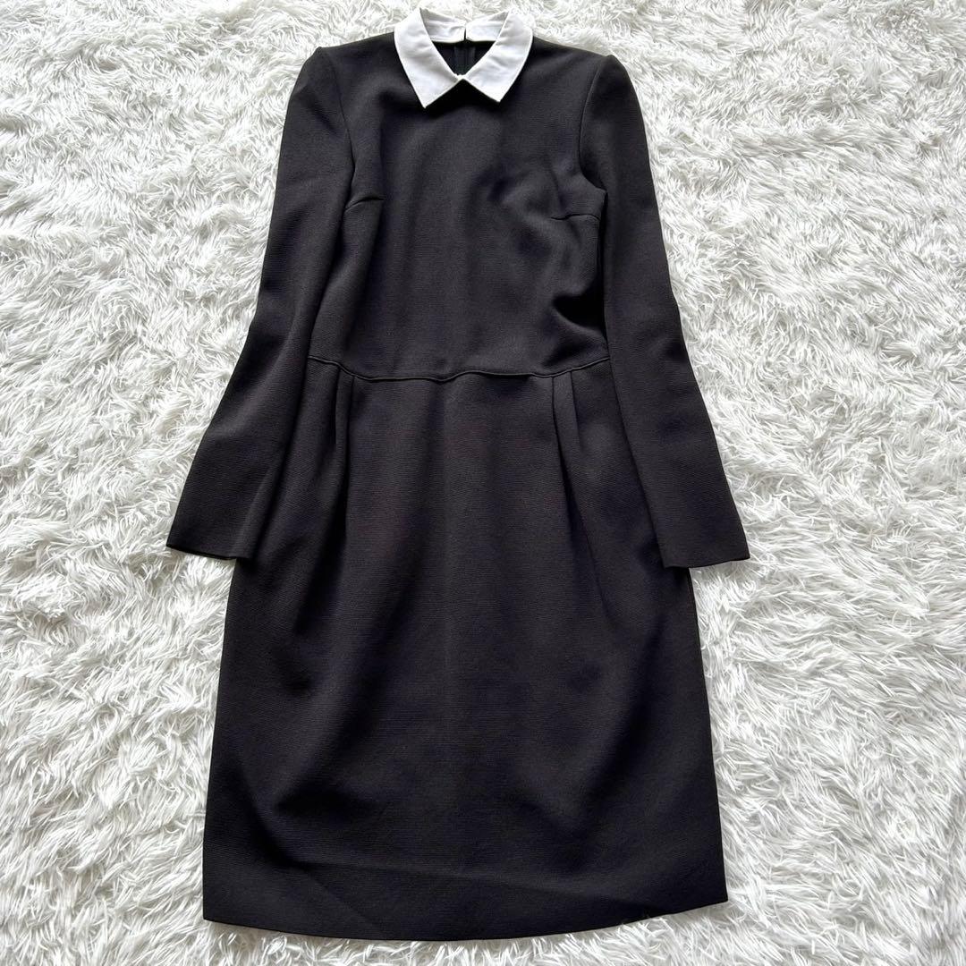 【美品】FOXEY フォクシー　グラシュー 白襟　長袖ワンピース　38 ブラック