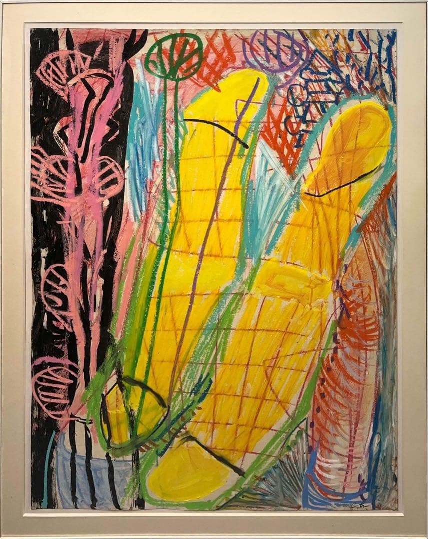 堀越千秋「ニース」1988年 カルトレにアクリル・オイルパステル 額装済