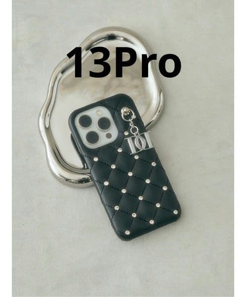 Darich キルティングビジューDDチャームiPhoneケース　13Pro　黒
