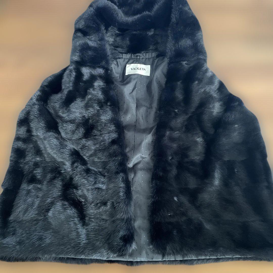 VIOLETA ブラックミンクベストLサイズ