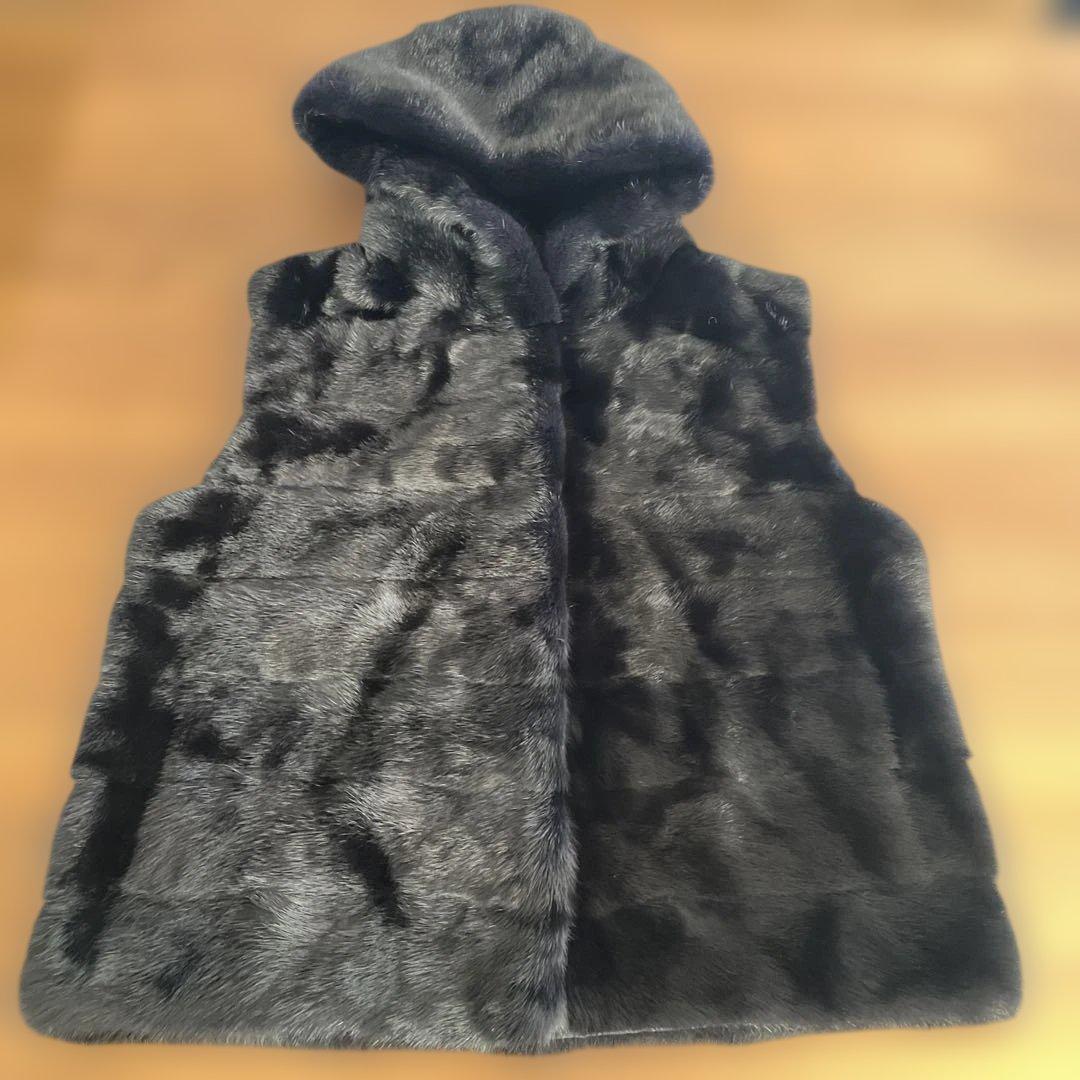 VIOLETA ブラックミンクベストLサイズ