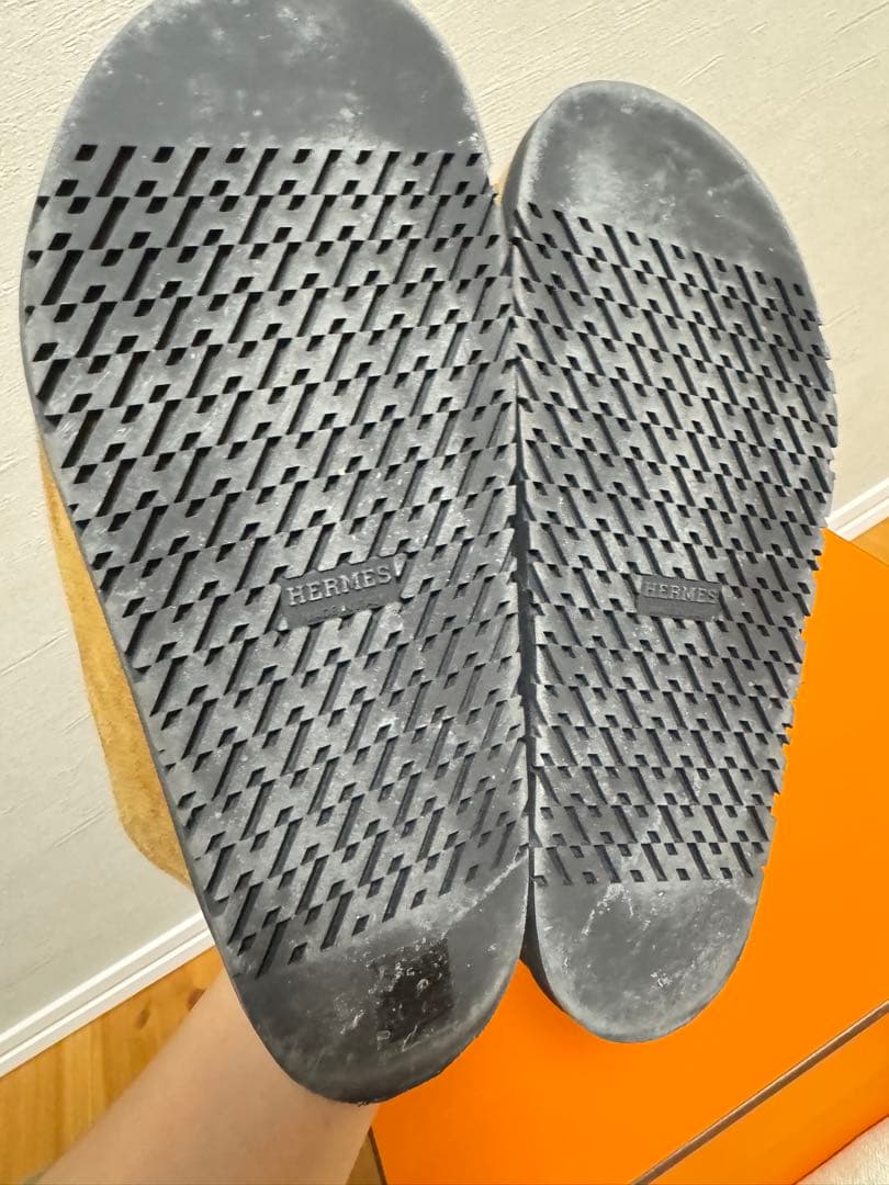 エルメス サンダル 37.5 ミュール ゴー ムートン ブラウン 24.5cm