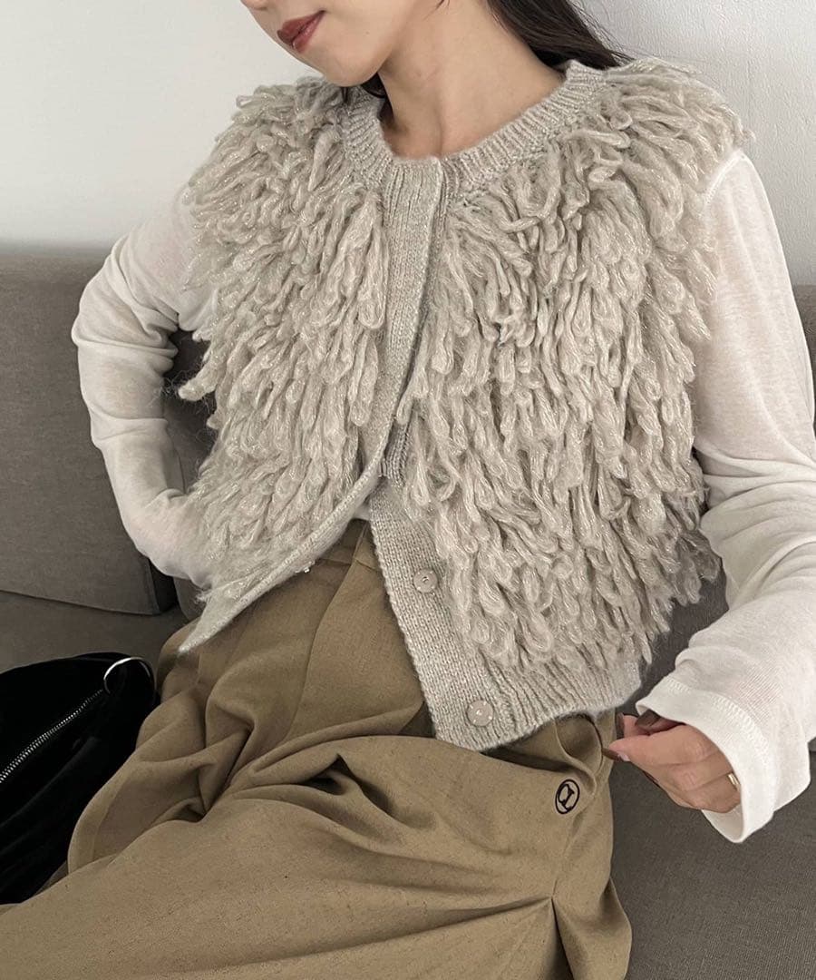 CAPRICIEUX LE'MAGE フリンジベスト（グレージュ）