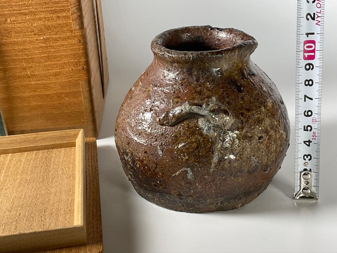 古越前　お歯黒壺　越前焼　双耳　おはぐろ壺　蹲壺　鉄漿　箱付き