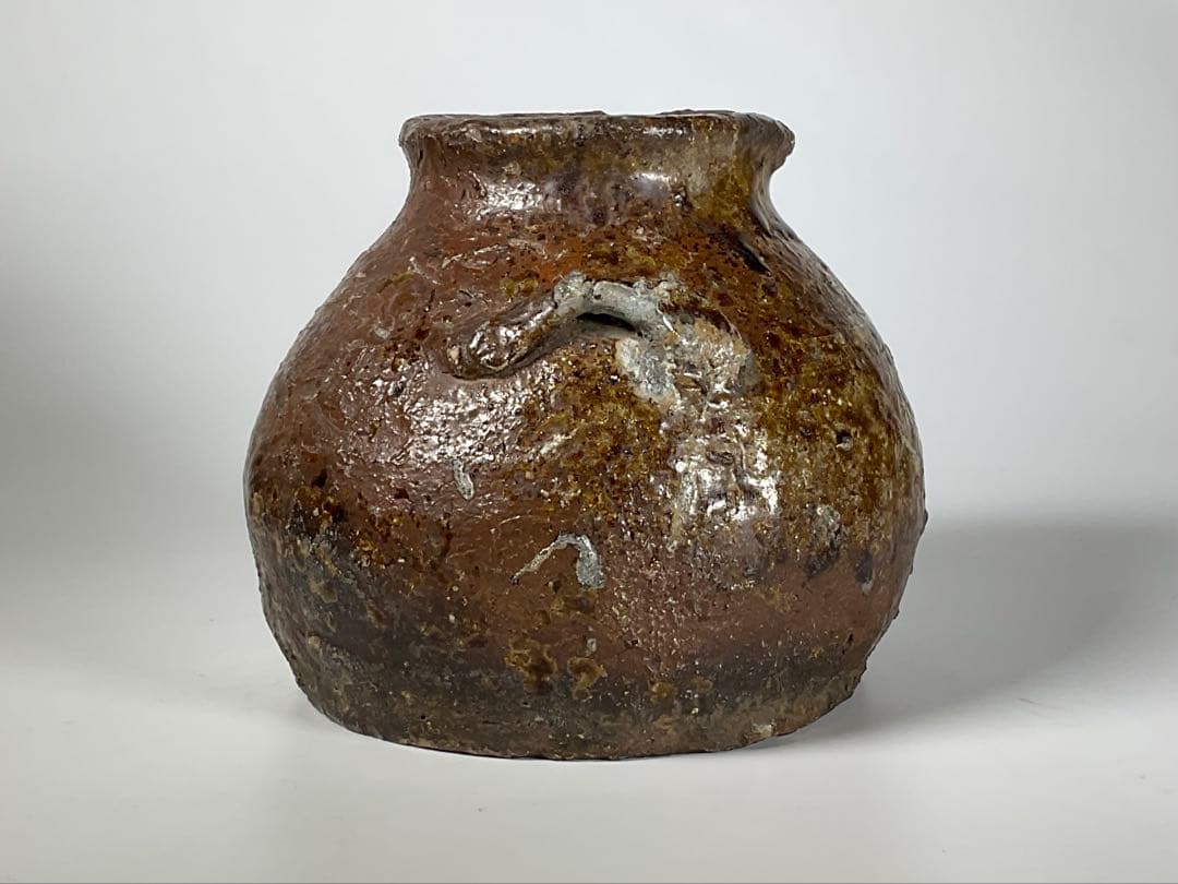 古越前　お歯黒壺　越前焼　双耳　おはぐろ壺　蹲壺　鉄漿　箱付き