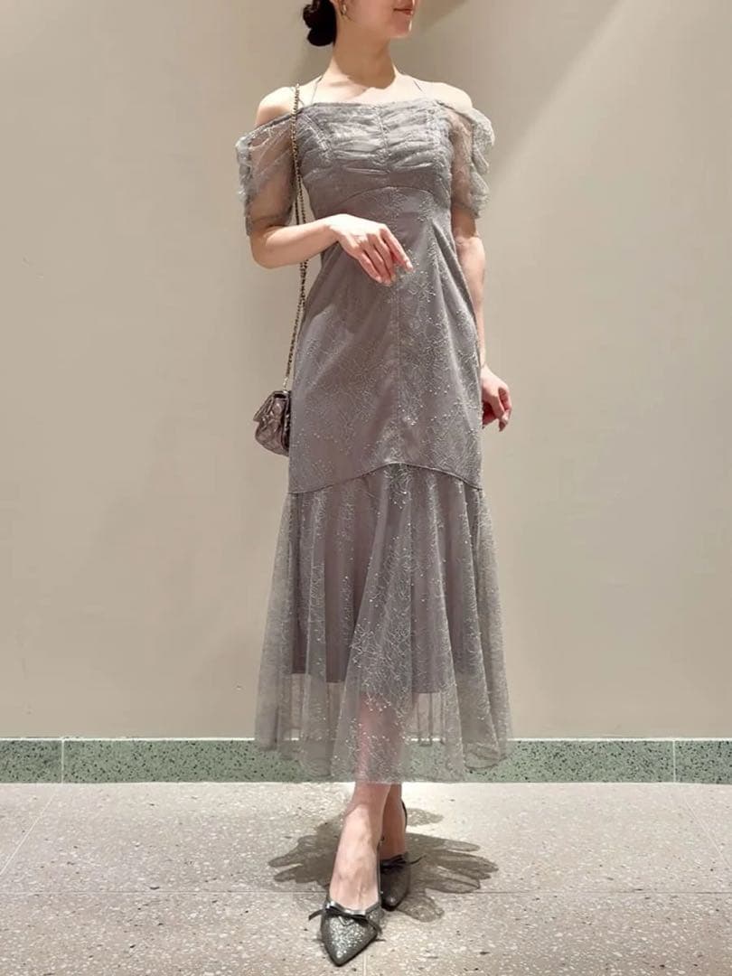 SNIDEL ギャザードレープレースドレス GRY