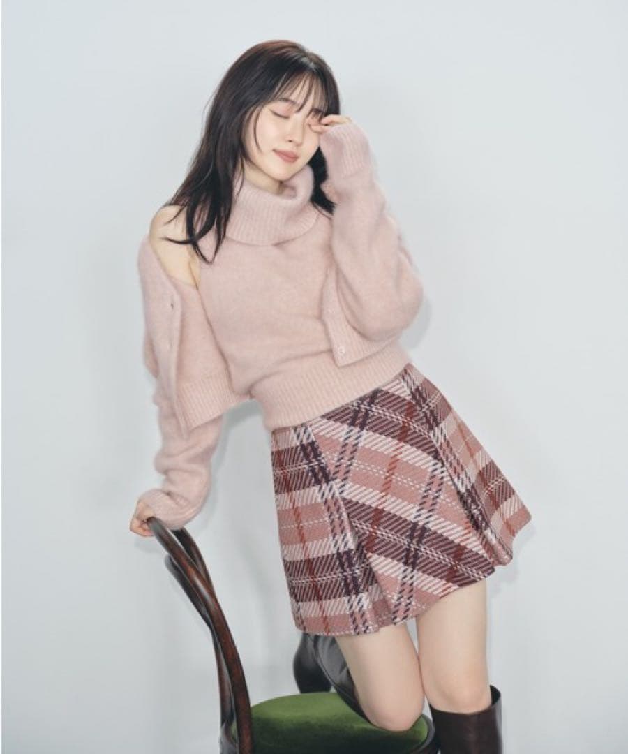 snidel ロービングチェックミニスカート ピンク