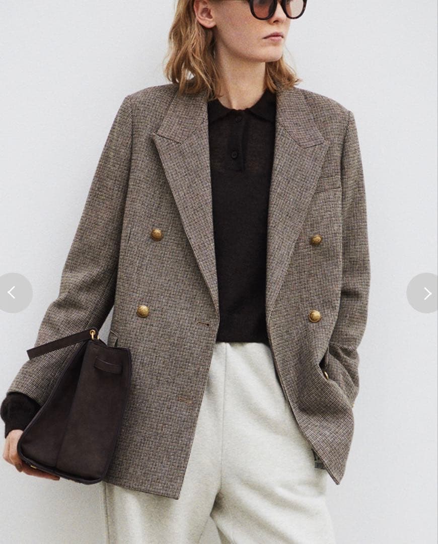 即完売　2025AW ミラオーウェン　チェック金釦ダブルブレストロングブレザー