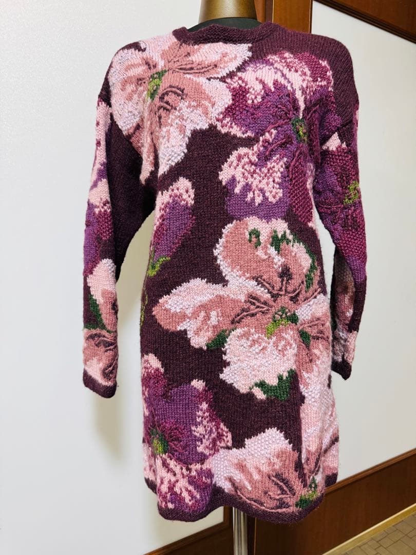 Vittadini ハンドメイドニット 花柄 ワンピース L