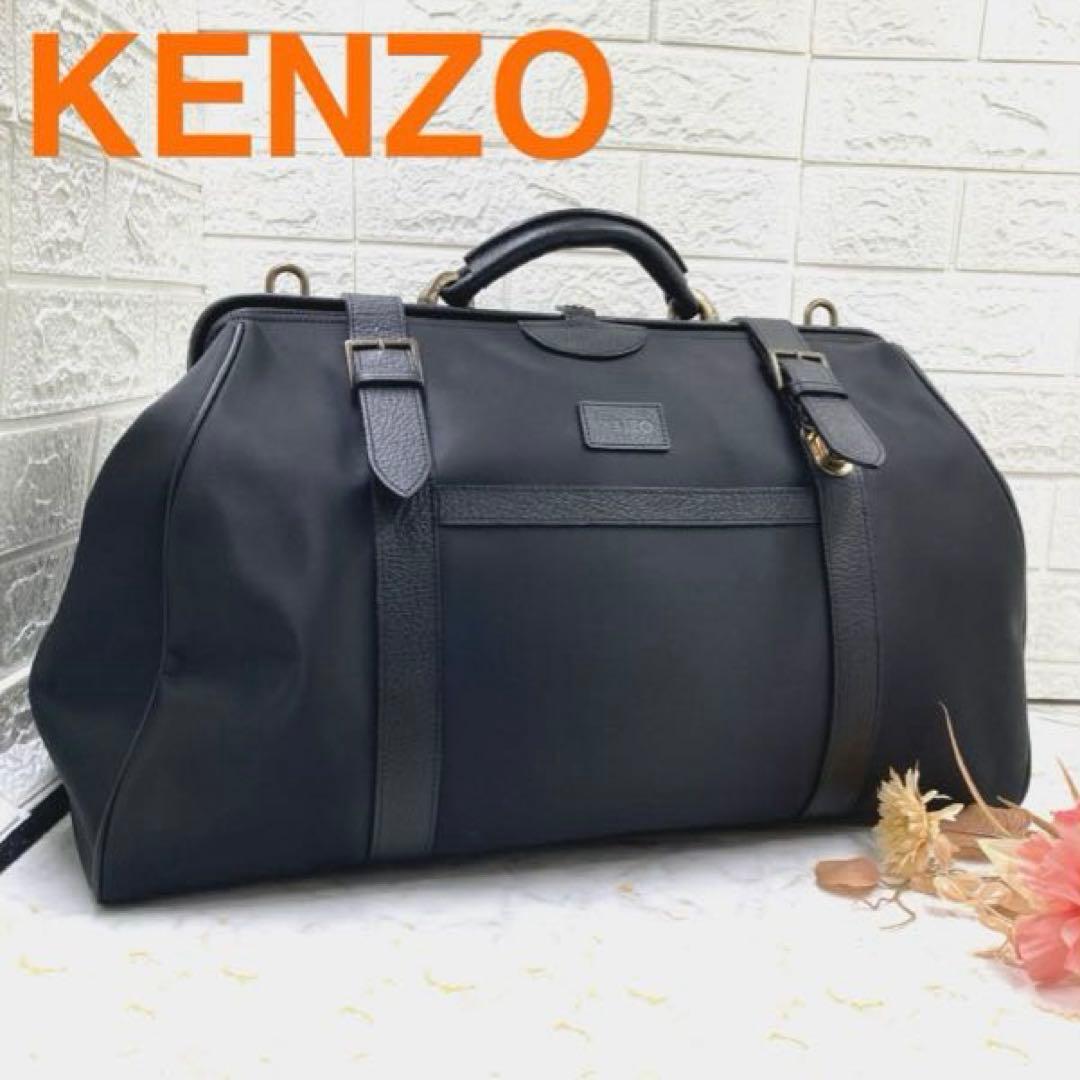 KENZO❗️旅行バッグ大容量ショルダー付きブラックナイロンレザー