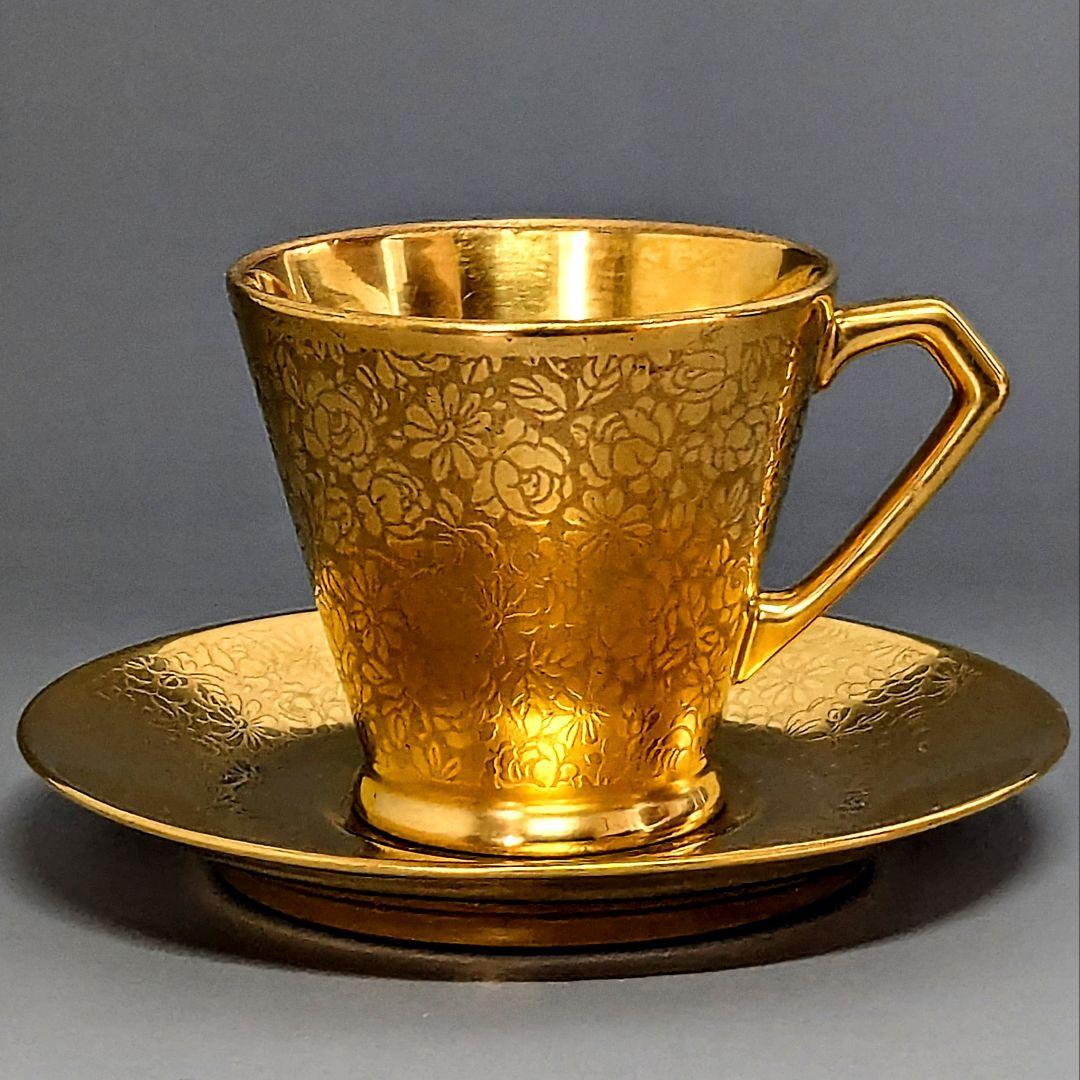 アンティークピッカード金彩エッチング クサラシ技法 華装飾紋様 カップ＆ソーサー