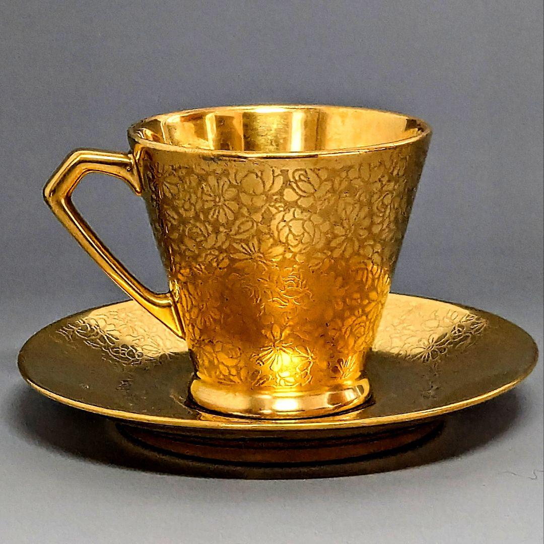 アンティークピッカード金彩エッチング クサラシ技法 華装飾紋様 カップ＆ソーサー