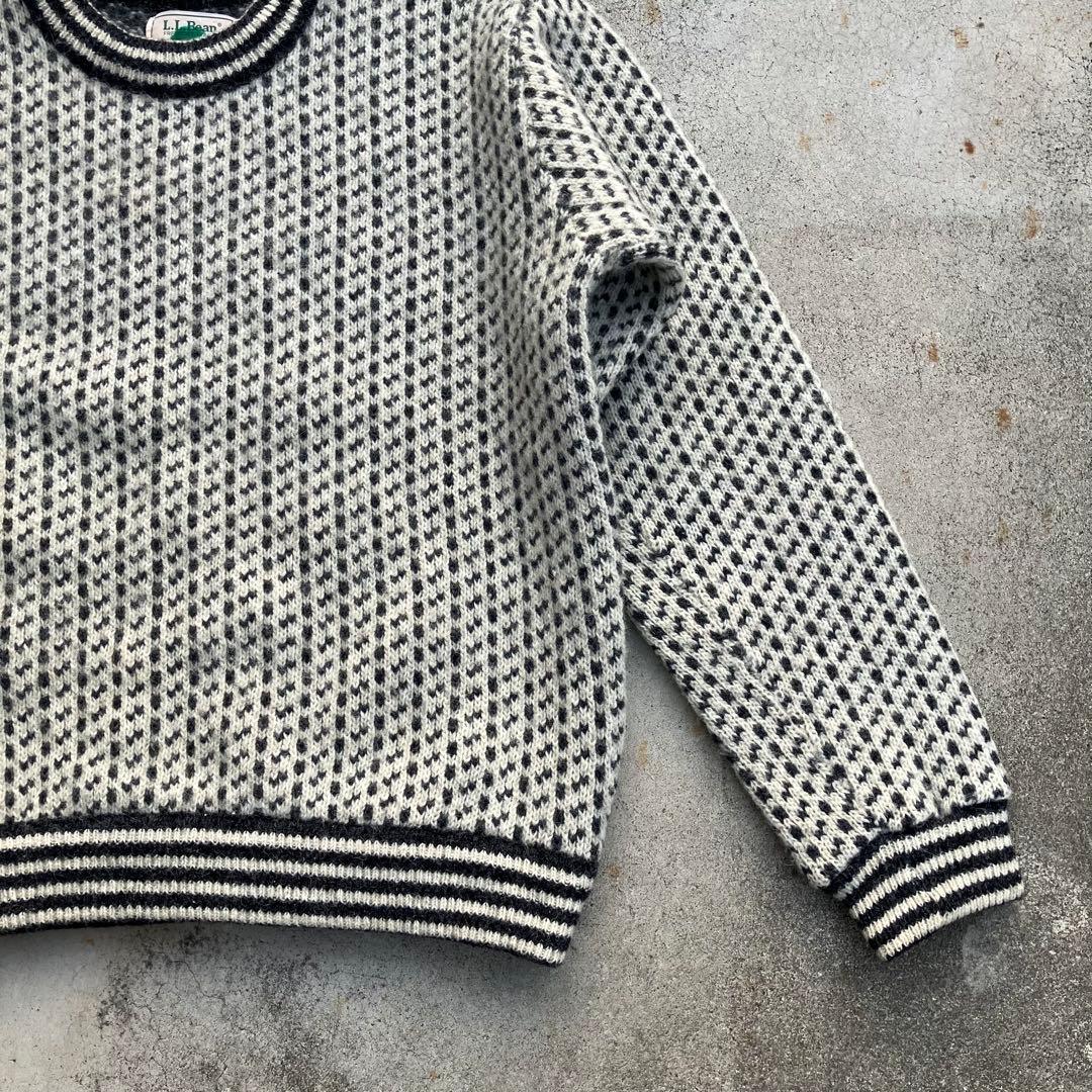 80’s L.L.Bean バーズアイ柄ウールニットセーター 総柄 ホワイト
