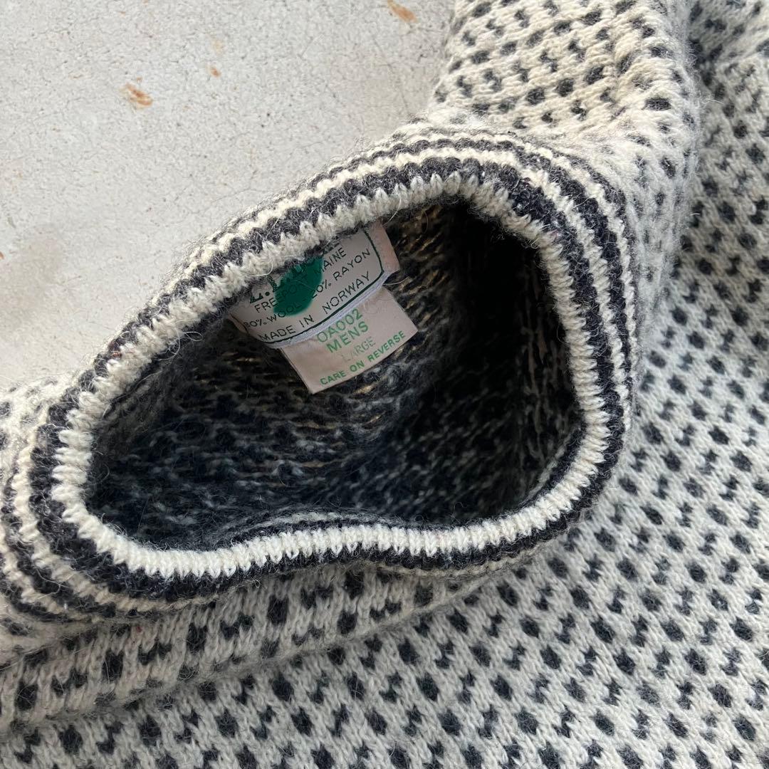 80’s L.L.Bean バーズアイ柄ウールニットセーター 総柄 ホワイト