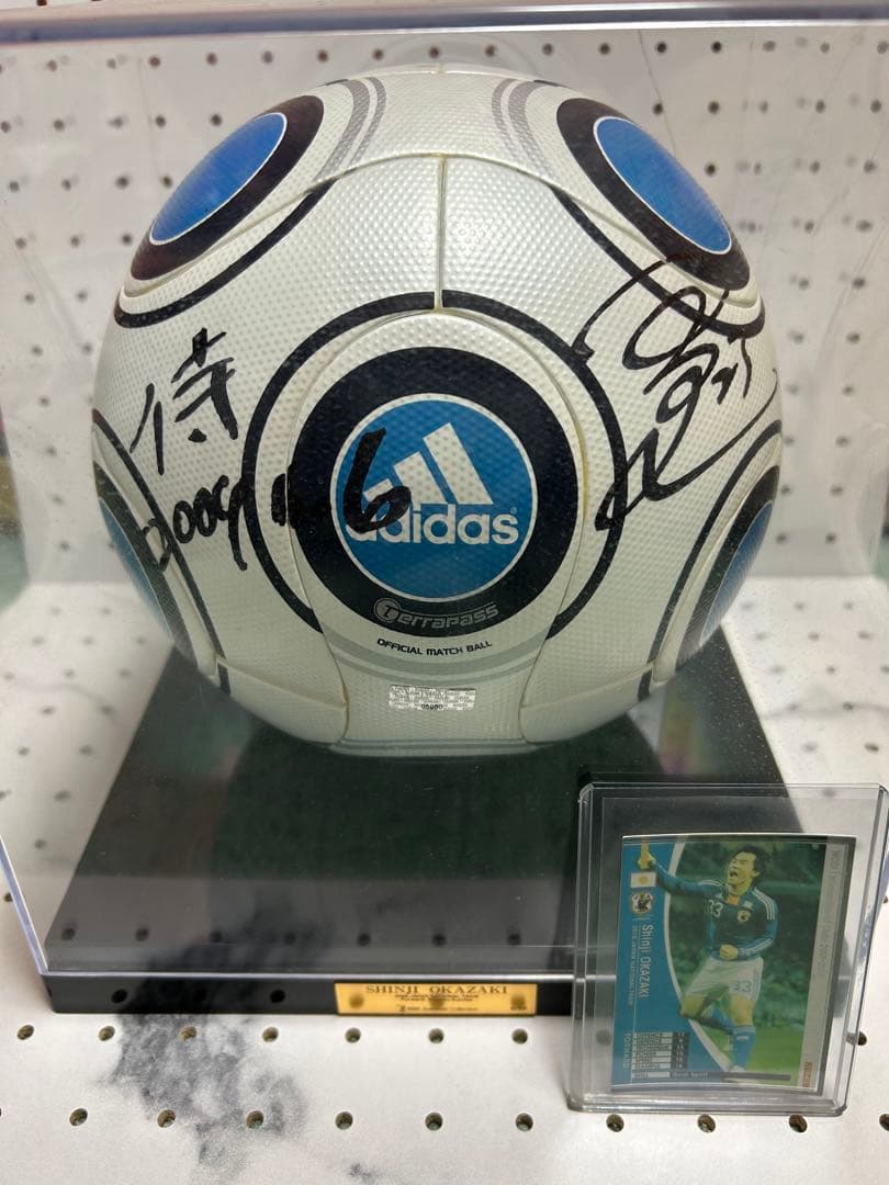 【希少0/50展示品】岡崎誠 直筆サイン.コメント入り 日本代表サッカーボール