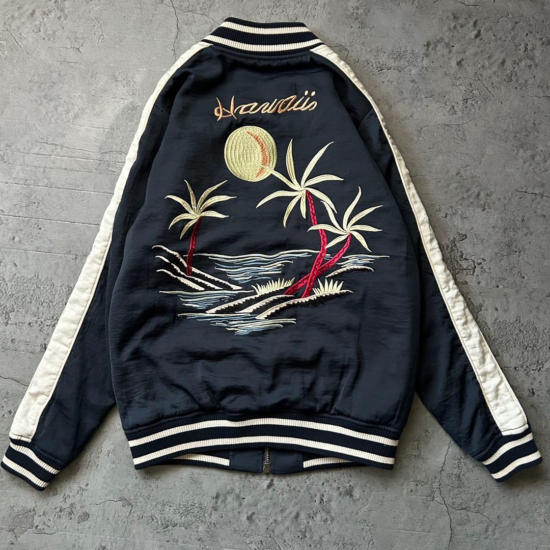 森星着用 刺繍 人気 スカジャン ネイビー ハワイ ローズバッド