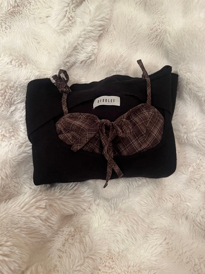 BUBBLES バブルス オープンリボンチェックワンピース ブラウン