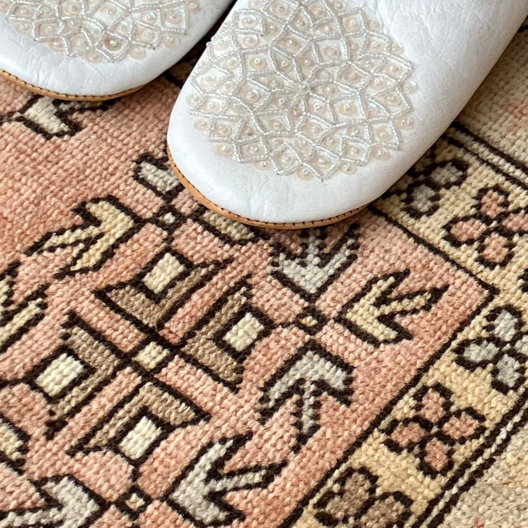 アールデコ調　81×131✳︎直線　くすみピンク　ベージュ　トルコヴィンテージラグ