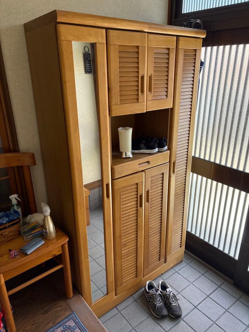 木製大型靴箱 鏡付き