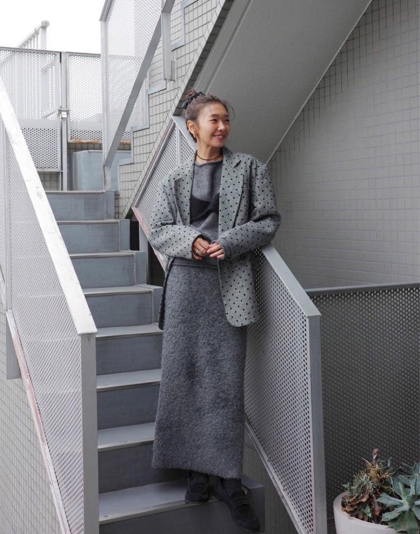 searoomlynnドット柄テーラードジャケット グレー