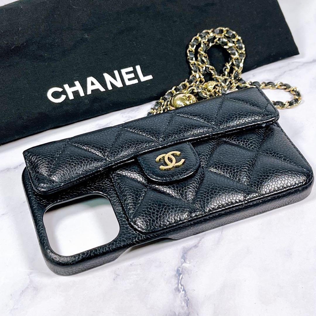 ✨美品✨ CHANEL スマホチェーンショルダー キャビアスキン ブラック 黒
