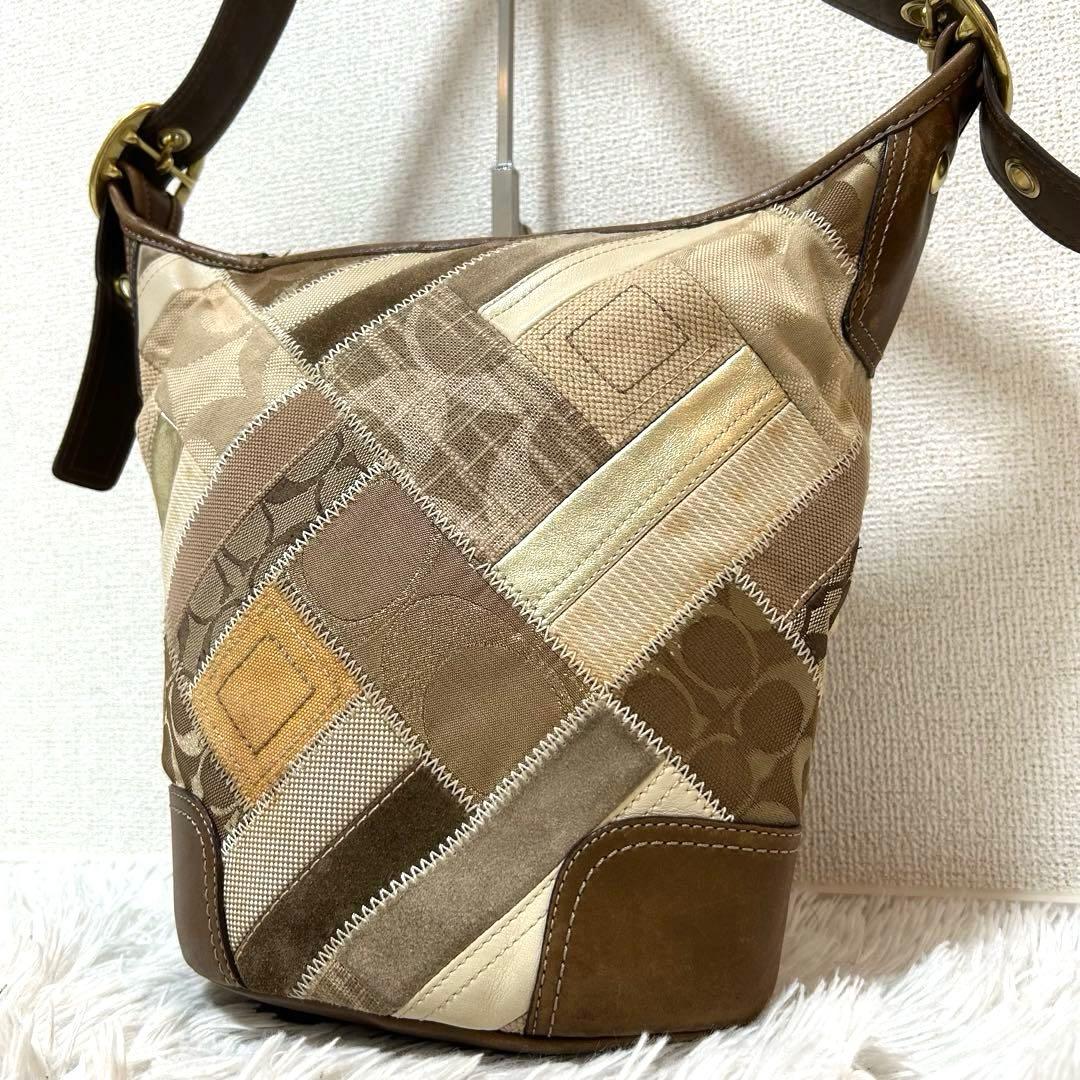 バッグ Coach Signature Patch Work Denim Bucket