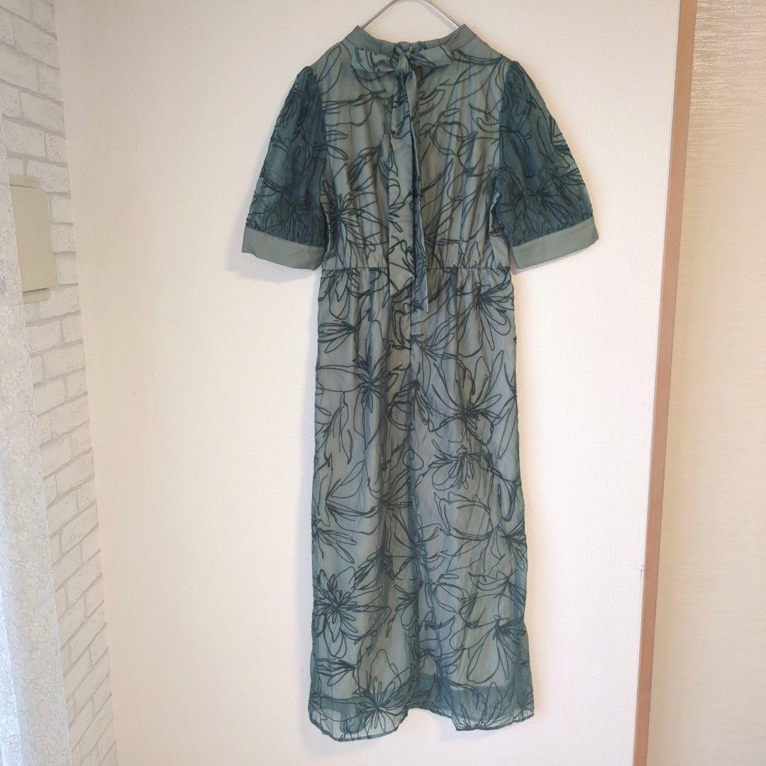 美品 niana ニアナ 花柄フロッキーオーガンジー ドレス M 結婚式お呼ばれ