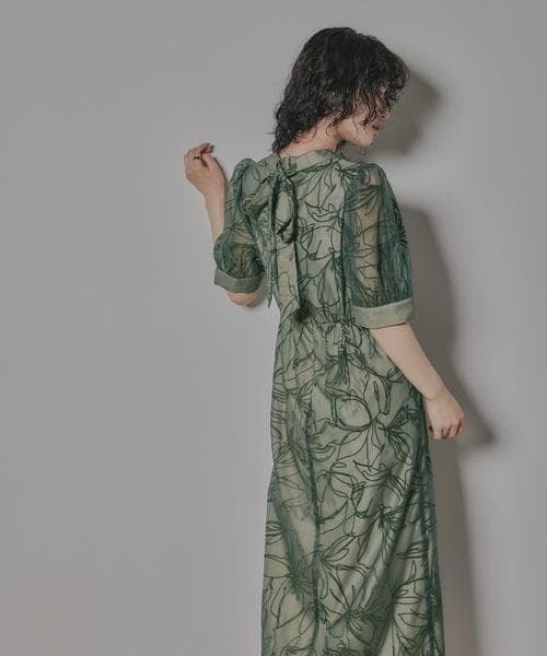 美品 niana ニアナ 花柄フロッキーオーガンジー ドレス M 結婚式お呼ばれ