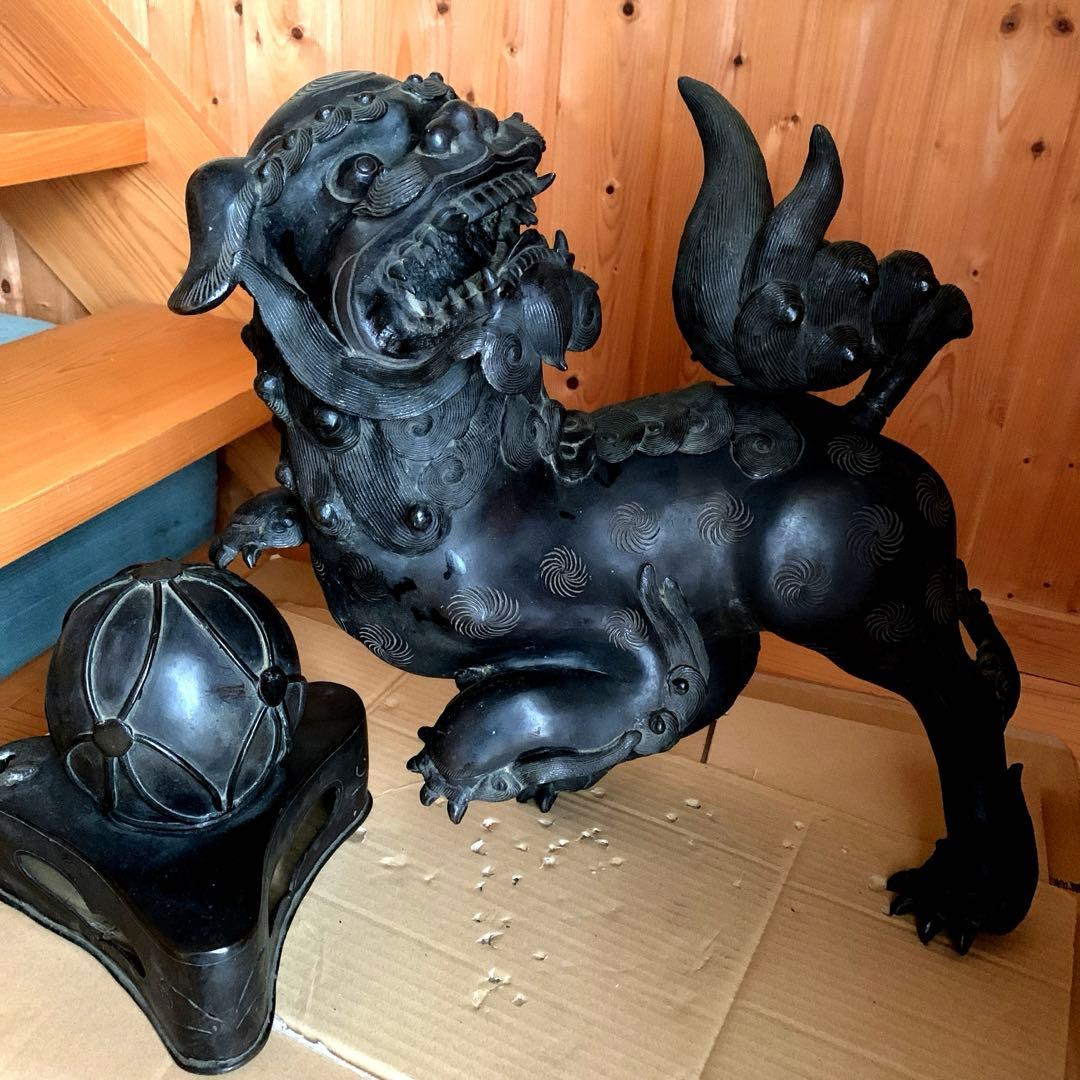 アンティーク 鋳物 大型 玉獅子 香炉シーサー 約18kg 骨董品