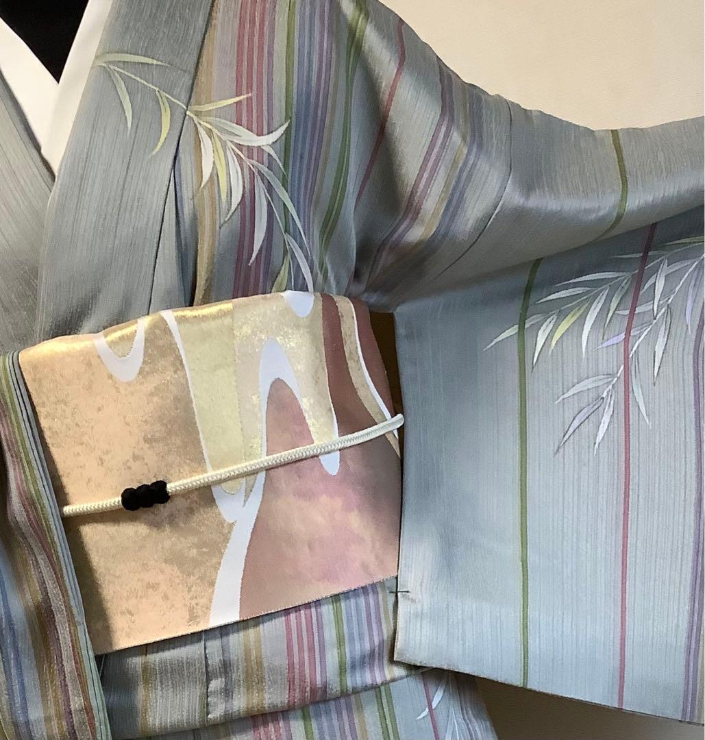 正絹訪問着　手描き　枝垂れ柳　金彩　(留袖、紬、袋帯なども出品)⑥