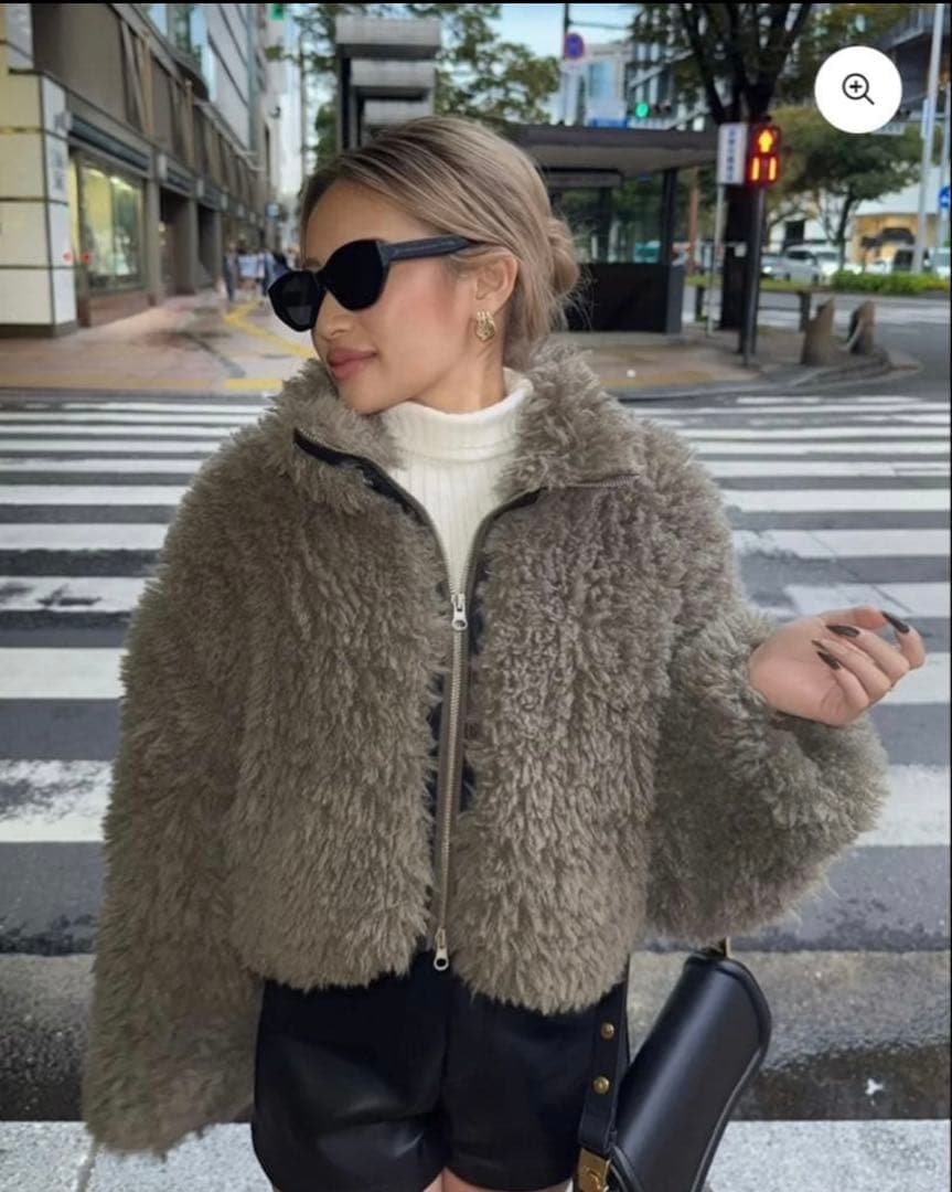 ジャケット・アウター DIANTE FLUFFY BOA CROPPED BLOUSON GRY