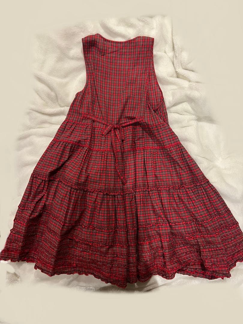 ピンクハウス　たくしあげ　タータンチェック　ワンピース　赤